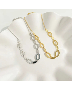 Fashion Hollow Oval Chain Necklace Stainless Steel
