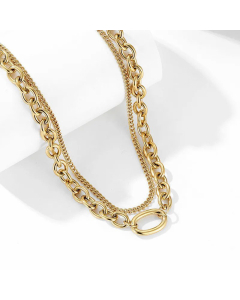 New Multi-Layer Chain Circle Stainless Steel Necklace Bracelet Gold-Plated-Gold Color-01