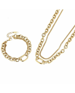 New Multi-Layer Chain Circle Stainless Steel Necklace Bracelet Gold-Plated