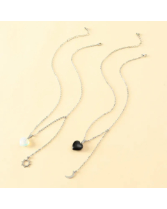 Fashion Sun And Moon Friendship Card Heart-Shaped Natural Stone Clavicle Chain Stainless Steel 