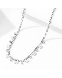 Refined Zircon Butterfly Necklace Bracelet Stainless Steel Wholesale-Steel Color-Necklace-White