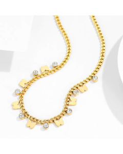 Refined Zircon Butterfly Necklace Bracelet Stainless Steel Wholesale-Gold Color-Necklace-White