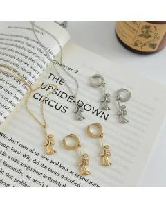 Fashion Stainless Steel Rose Flower Pendant Necklace Earrings