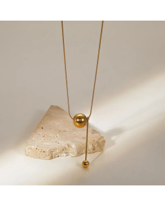 Retro Style Y-Shaped Bead Pendant Necklace 18K Gold Plated Stainless Steel