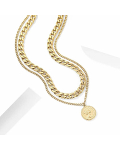 Retro Stainless Steel Gold-Plated Coin Portrait Pendant Necklace Bracelet