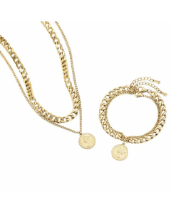 Retro Stainless Steel Gold-Plated Coin Portrait Pendant Necklace Bracelet