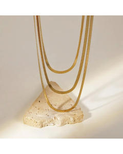 New Three-Layer Necklace 18K Gold Plated 3mm Snake Chain Stainless Steel 