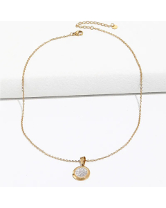 Fashion Inlay Rhinestone Diamond Round Necklace Simple Stainless Steel