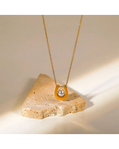New U Shape Pearl Pendant Necklace 18K Gold Plated Stainless Steel 