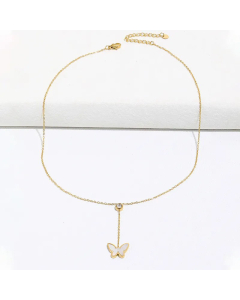 Fashion White Butterfly Pendant Clavicle Necklace Inlay Rhinestone Stainless Steel 