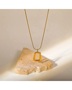 New Hollow Trapezoidal Pendant Necklace Minimalism Stainless Steel 18K Gold Plated