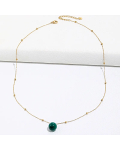 Fashion Stainless Steel Green Round Beads Pendant Necklace