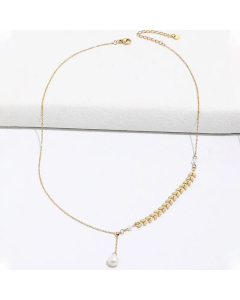 Fashion Side Wheat Chain Clavicle Necklace Pearl Pendant Stainless Steel