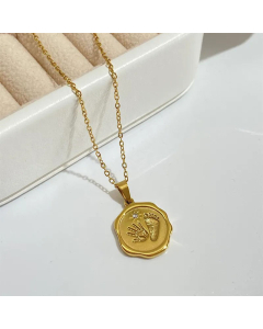 Vacuum Electroplating Embedded Diamond Titanium Steel Necklace Palm Footprints Stainless Steel Necklace 