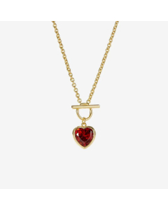 Simple Zircon Inlaid OT Buckle Necklace Retro Dark Red Peach Heart Pendant Necklace 