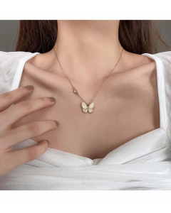 Fashion Butterfly Shape Inlaid Rhinestone Opal Titanium Necklace