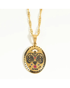 18K Gold Plating Original Vintage Twelve Constellation Pendant Necklace Stainless Steel -Aries