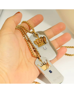 Classic Hip Hop Punk Inlaid Zircon Pendant Necklace Couple Stainless Steel