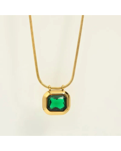 Fashion Electroplated 18K Gold Colorful Zircon Pendant Titanium Steel Necklace