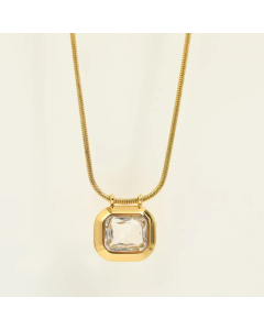 Fashion Electroplated 18K Gold Colorful Zircon Pendant Titanium Steel Necklace