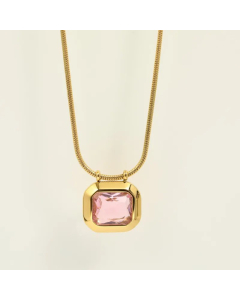 Fashion Electroplated 18K Gold Colorful Zircon Pendant Titanium Steel Necklace