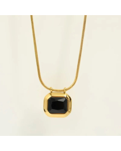 Fashion Electroplated 18K Gold Colorful Zircon Pendant Titanium Steel Necklace
