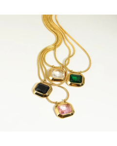 Fashion Electroplated 18K Gold Colorful Zircon Pendant Titanium Steel Necklace