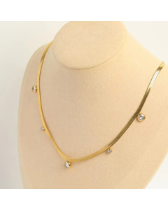 Fashion Electroplated 18K Gold Stainless Steel Simple Geometric Inlaid Zircon Necklace