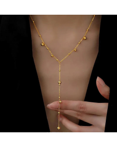 New Round Beads Tassel Necklace 18K Gold Plated Stainless Steel