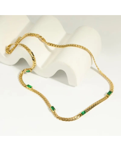 Fashion Female Titanium Steel Simple Zircon Snake Bone Necklace Bracelet-01-Green