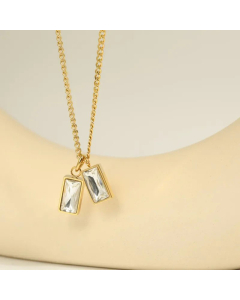 Fashion Titanium Steel 18K Gold Plating Necklace Small Emerald Double Zircon Clavicle Chain
