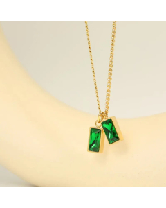 Fashion Titanium Steel 18K Gold Plating Necklace Small Emerald Double Zircon Clavicle Chain