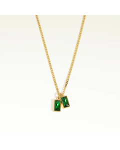 Fashion Titanium Steel 18K Gold Plating Necklace Small Emerald Double Zircon Clavicle Chain