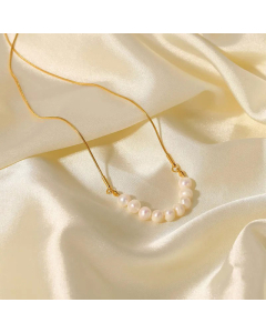 French Style Stainless Steel 18K Gold Plated Pearl Pendant Necklace