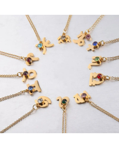 Gold Lucky Birthstones Necklace Twelve Constellations Stainless Steel Necklace 
