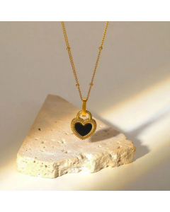 Elegant Double-Sided Heart-Shaped Small Lock Pendant Necklace Stainless Steel 18K Gold Plated