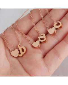 A-Z Lowercase 26 English Letters Necklace Love Heart Stainless Steel