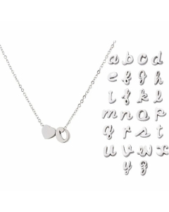 A-Z Lowercase 26 English Letters Necklace Love Heart Stainless Steel