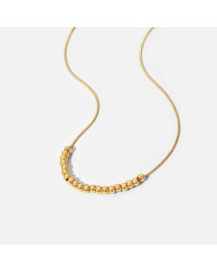 Texture Plating 18K Gold Round Beads Necklace Stainless Steel