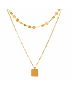 Ethnic Style Double-Layer Clavicle Chain Square Metal Pendant Necklace Stainless Steel 