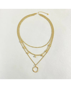 Hip Hop Metallic Chain Women's Multi-Layer Necklace Circle Ring Pendant Clavicle Chain 