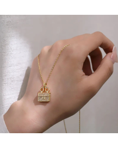 Fashion Female Titanium Steel H Letter Bag Full Diamond Pendant  Necklace