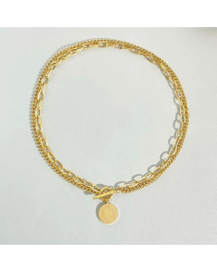 Fashion Hip Hop Titanium Steel Metallic Chain Retro Gold Coin Double Layer Chain Necklace 