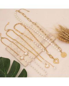 Heart Decor Pearl Necklace Geometric Metal Stainless Steel 