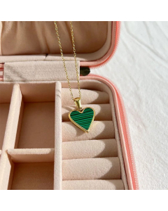 Simple Clavicle Chain Heart-Shaped Malachite Green Necklace Titanium Steel