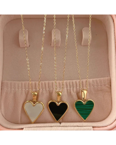 Simple Clavicle Chain Heart-Shaped Malachite Green Necklace Titanium Steel