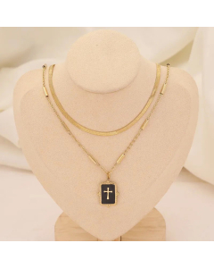Multi-Layer Cross Stainless Steel Flat Snake Heart Necklace Wholesale