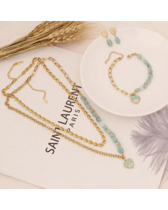 Stainless Steel Eyes Natural Stone Multi-Layer Necklace_colorza_3