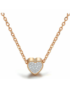 Refined Titanium Steel Diamond-Embedded Heart Pendant Necklace