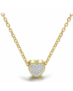 Fashion Simple Diamond-Embedded Heart Pendant Titanium Steel Necklace